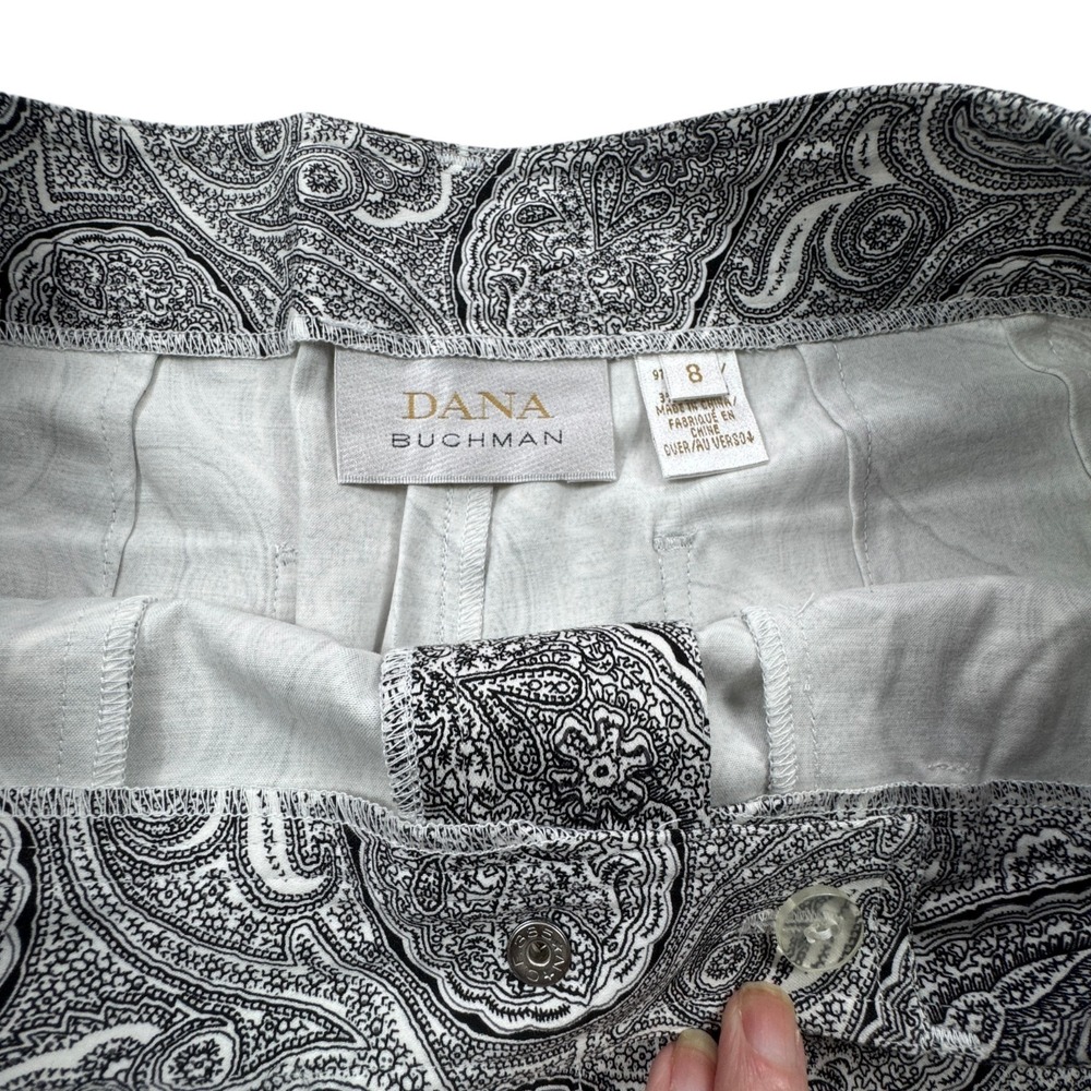 NWOT Dana Buchman Paisley Pants Womens 8 Black White Straight Leg Luxury Trouser - Picture 5 of 15